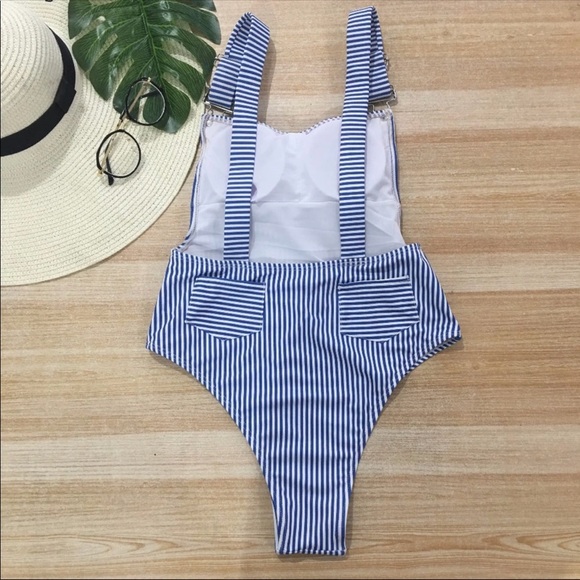 HP 🌺 Blue Stripped Overall One piece Swim suit - Picture 6 of 6